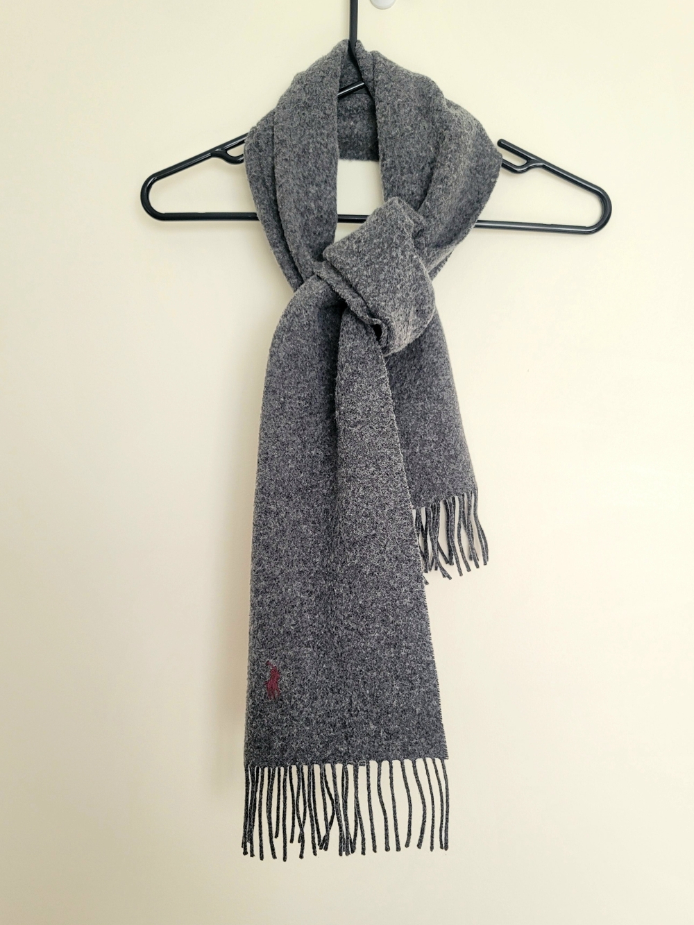 VTG Polo Ralph Lauren Unisex 100% Scotland Wool Charcoal Grey Scarf 90s Preppy - Picture 3 of 13
